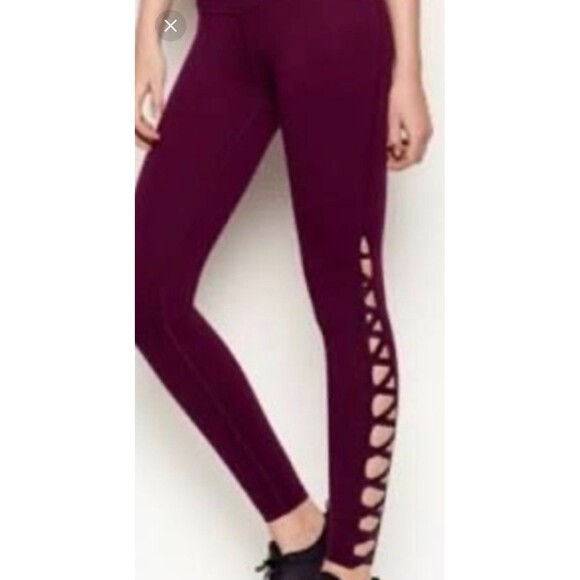 VS Victoria Secret Sport Leggings maroon shimmer cutout Knockout Tights medium - Picture 6 of 6